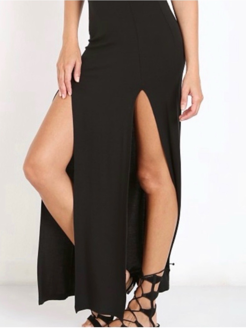 Joah Brown Black Modal Maxi Skirt 2 Front Slits USA Made M/L